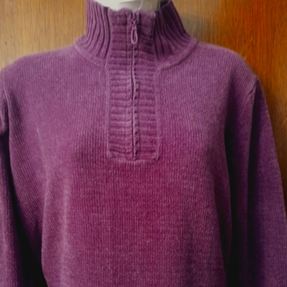 Draper's & Damons Chenille Half-Zip Sweater Large 100% acrylic purple